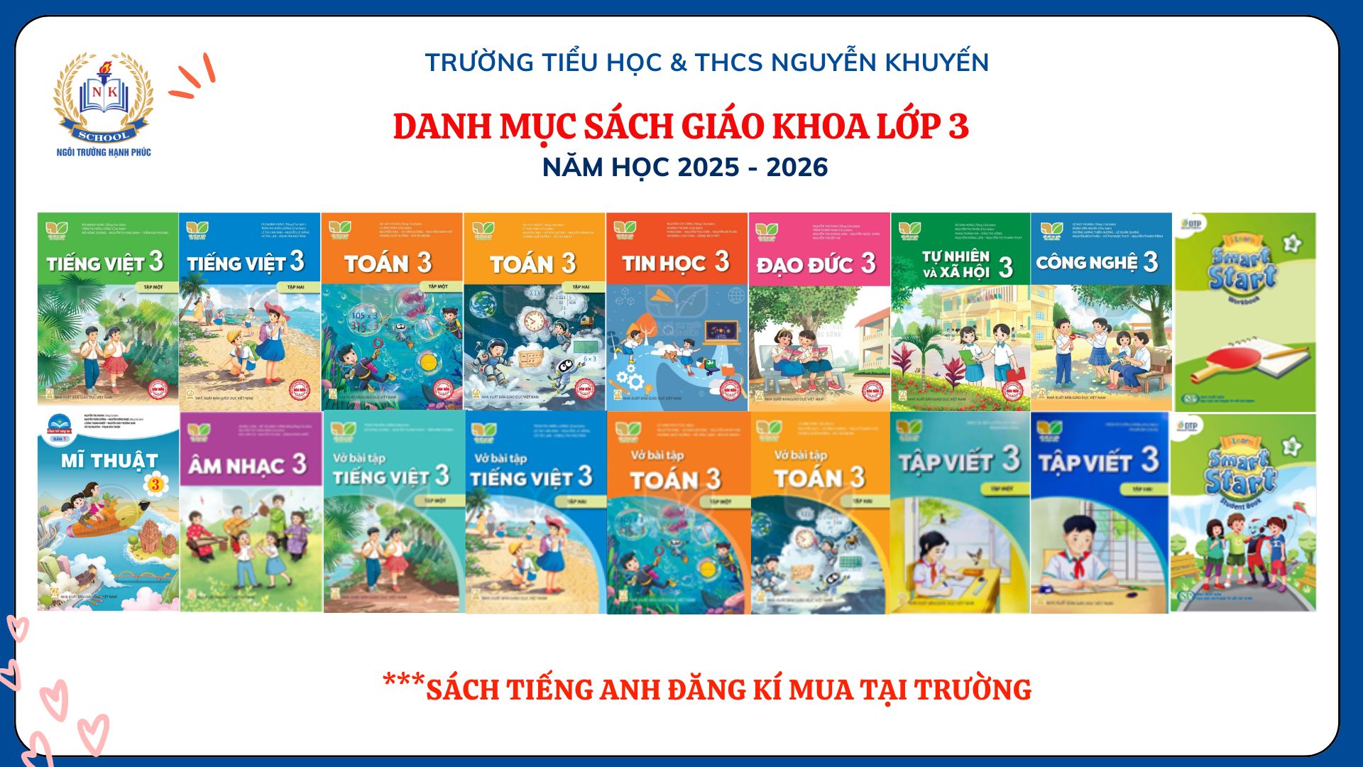 THÔNG BÁO DANH MỤC SÁCH GIÁO KHOA LỚP 3 NĂM HỌC 2025 - 2026